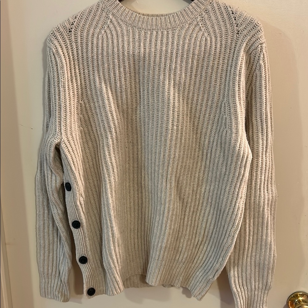 All Saints Men's Cream Sweater with Button Detail